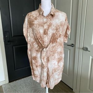 Shop Neighbor LA Tan White Acid Wash Boxy Fit Oversized Shirt Size S